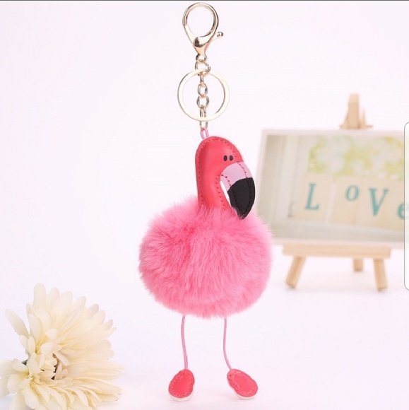 Atelier Sona Accessories - Flamingo pom pom key chain, dark pink